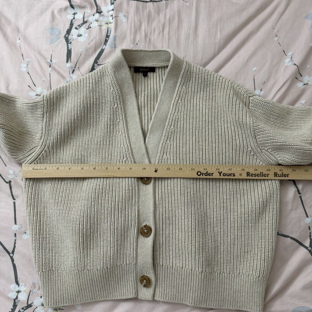 Quince Cardigan Sweater Small Beige Organic Cotton Fisherman Boxy Cropped - Picture 8 of 10
